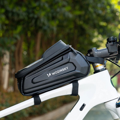 Çantë biçiklete Wozinsky Frame Bag, 1.7L, me ekran transparent, e zezë
