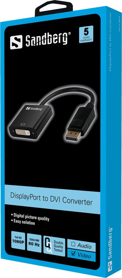 Adapter video Sandberg DisplayPort në DVI, 1080p, 60Hz, i zi