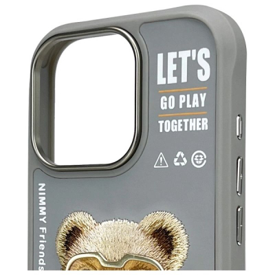 Kapak telefoni Nimmy Cool&amp;Cute 2.0 Bear, për iPhone 16 Pro Max 6.9", TPU PC, gri