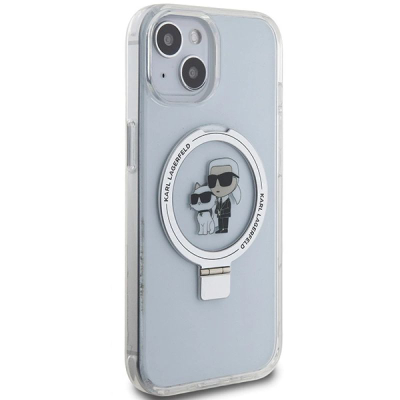 Kapak telefoni Karl Lagerfeld Ring Stand MagSafe për iPhone 15, transparent, i bardhë