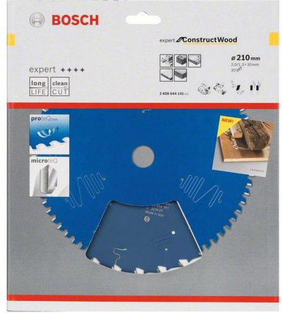 Disk sharrë rrethore Bosch Expert për dru konstruksioni 210mm, 30mm, 30 dhëmbë, blu