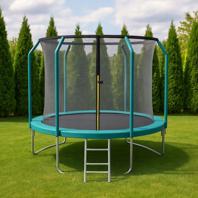 Trampolinë kopshti PREMIUM 312cm, rrjetë e brendshme, shkallë, shumëngjyrëshe
