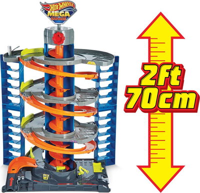 Set garazhi Hot Wheels City Mega Garage, 4 kate, i lartë 70 cm, shumëngjyrësh