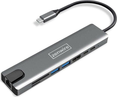 Адаптер HUB 9in1 ZENWIRE USB-C, HDMI 4K, RJ45, сива Space Grey