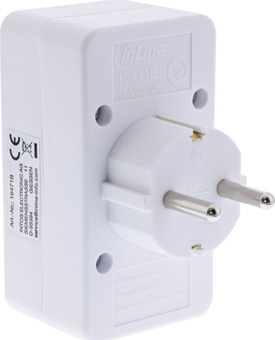 Adapter prizë InLine, 1x Schuko në 2x Euro dhe 1x Schuko, i bardhë