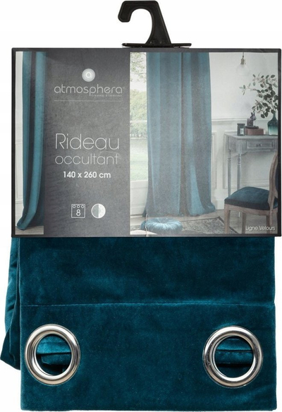 Perde blackout me rrjetë Atmosphera La Dolce Vita Velvet, 140 x 260 cm, blu petrol