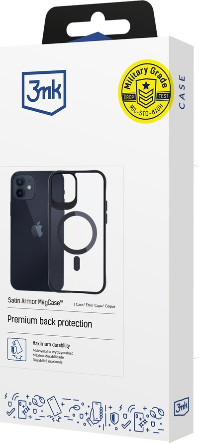 Маса за телефон 3mk Satin Armor MagCase, за iPhone 12 12 Pro, со MagSafe, проѕирна