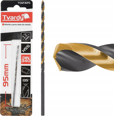 Freze metalike Tvardy Drill TO2325, HSS M2, 2.5mm, zezë me të artë