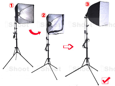 Set ndriçimi studio iShoot Softbox 40x40cm, llambë 65W, tripod, i zi