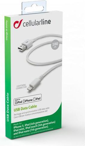 Kabllo Cellular Line USB-A në Lightning, MFi, 1 m, e bardhë