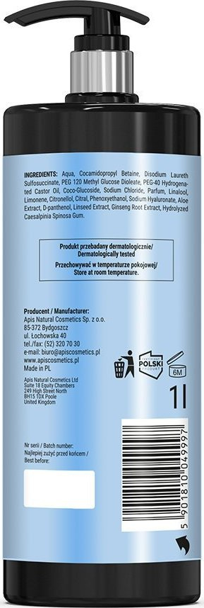Xhel dushi Apis Who's the Boss, energjizues 3 në 1, 1000 ml, i zi