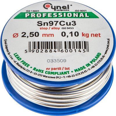 Set saldimi Cynel Sn97Cu3, tel 2.5 mm 100 g, fluks 100 g, blu