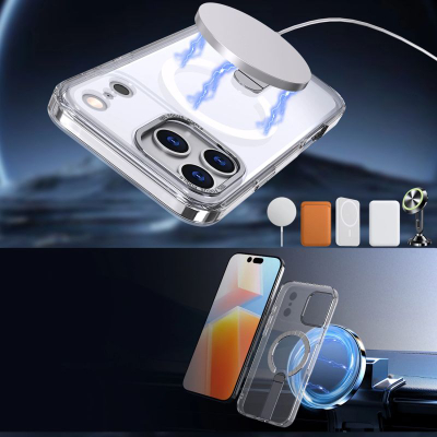 Kllëf telefoni Hurtel Hybrid Armor X për iPhone 17 Pro, me këmbëz për me e mbajt këmbë, MagSafe, transparent