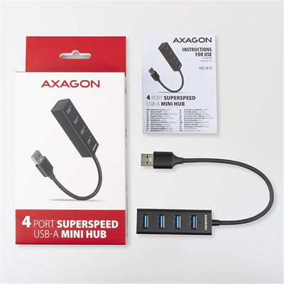 Mini Hub AXAGON USB-A 3.2 Gen1 - 4 porta USB-A, 5 Gbit/s, OTG, 20 cm, i zi