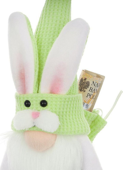 Figurë dekorative Saska Green Gnome Bunny, 20cm, për pranverë, jeshile me të bardhë