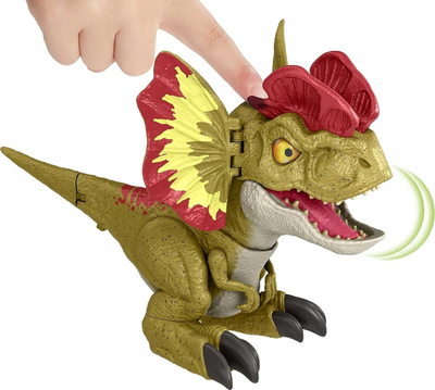 Lodër dinozaur Mattel Jurassic World Dilophosaurus, elektronik me zë dhe lëvizje, 18 cm, shumëngjyrëshe