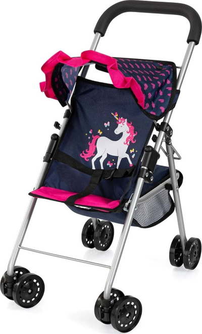 Karrucë lodër për kukulla Bayer Buggy, me tendë dielli, paloset, blu rozë