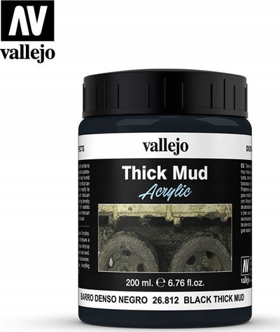 Bojë teksturale Vallejo Diorama Effects Mud Black, 200ml, efekt baltë e zezë