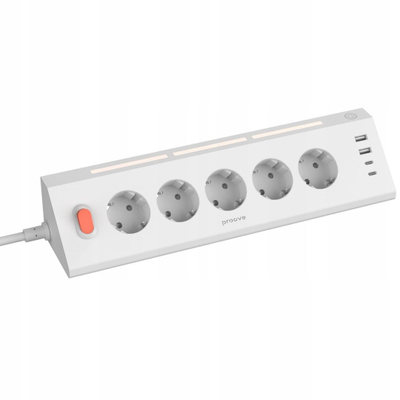 Listë zgjatëse Proove Prism Socket, 5x AC 2x USB 2x USB C, 1.6m, e bardhë