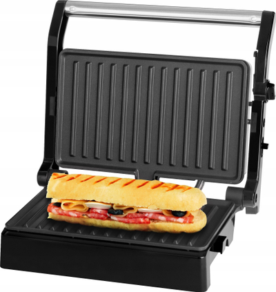 Toster edhe grill ECG S 3070 Panini Power, 1500W, pllakë jo ngjitëse, inox i zi