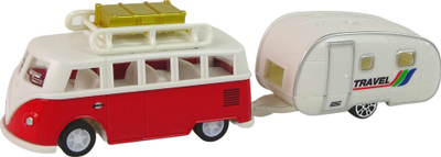Set lodër autobus me rimorkio kampingu, plastik, i kuq