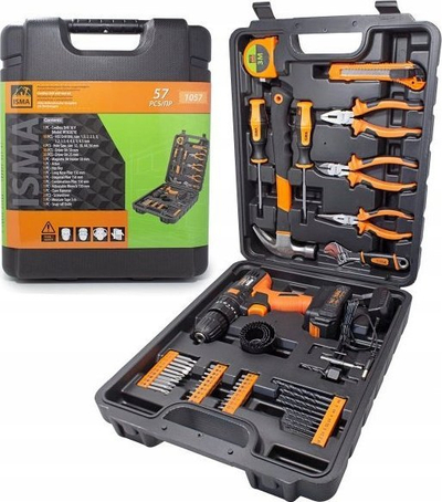 Сет алати Tool Set, 57 парчиња, шрафцигер и бушилки, со кутија