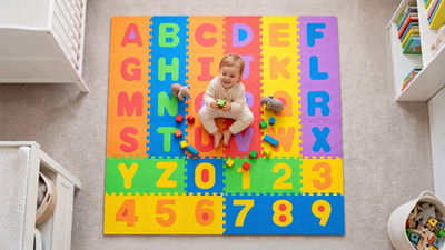 Tapet edukativ Rebel RBY-2253-36, puzzle 180 x 180 cm, alfabet dhe numra, shumëngjyrësh