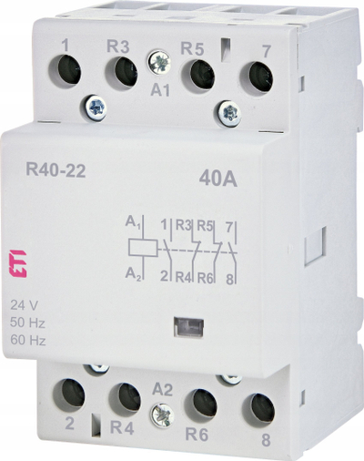Kontaktor modular ETI R40-22, 40A 4P, 24V AC, gri