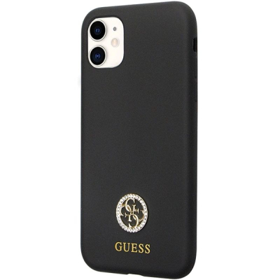 Kapak telefoni Guess GUHCN614DGPK për iPhone 11 XR, silikoni, Logo Strass 4G, i zi