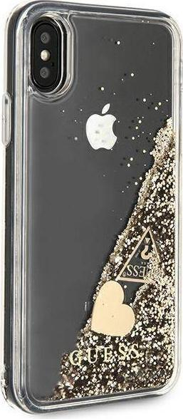 Mbështjellës telefoni Guess Glitter, për iPhone X XS, plastikë, ngjyrë ari
