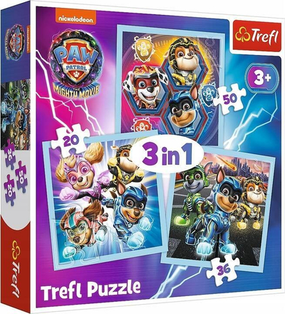 Puzzle për kalamaj Trefl PAW Patrol Mighty Pups 3n1, 20 36 50 copa, shumëngjyrësh