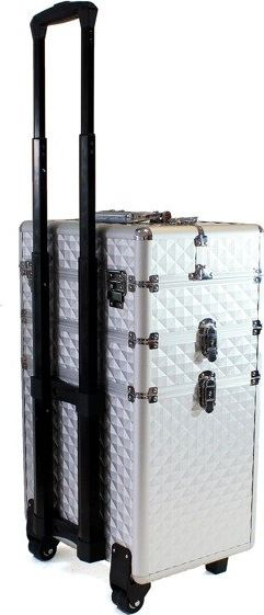 Valixhe kozmetike CA19 Trunk, 3 në 1, me rrota, 61x36x25 cm, argjendi
