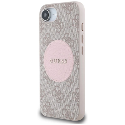 Заштитен капак Guess 4G Circle Classic Logo MagSafe за iPhone 16e, TPU PC, розова
