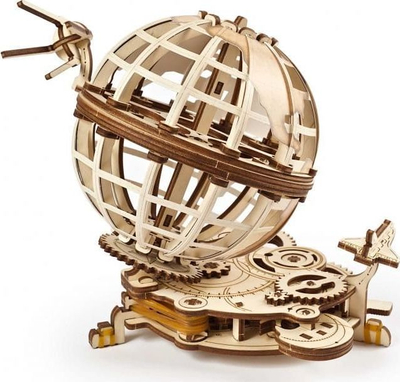 Model druri mekanik UGears Globus, 184 pjesë, puzzle 3D, ngjyrë dru natyral