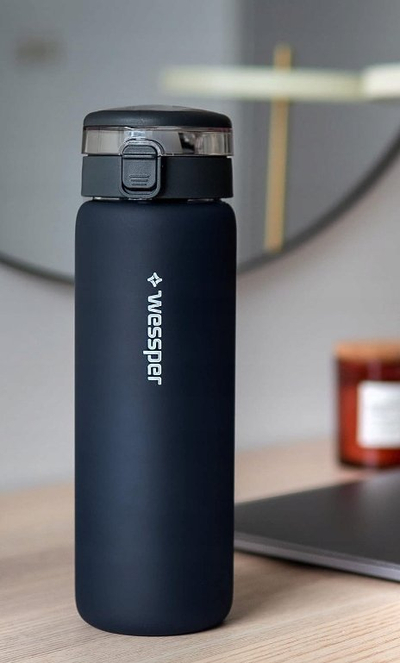 Shishe uji qelqi Wessper ActiveMax, 680ml, me filtër karboni, e zezë