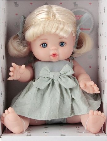 Kukull bebe Mega Creative Baby Doll, 35 cm, trup gome, fustan jeshil i çelët