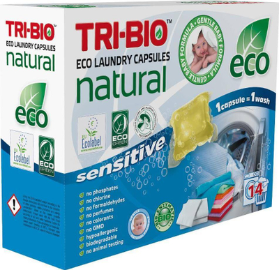 Kapsula larëse Tri-Bio Natural Eco Sensitive, 14 copë, pa aromë