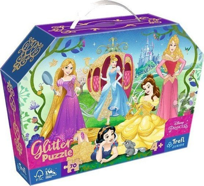Puzzle me princeshat Disney Trefl Glitter, 70 copa, për kalamaj