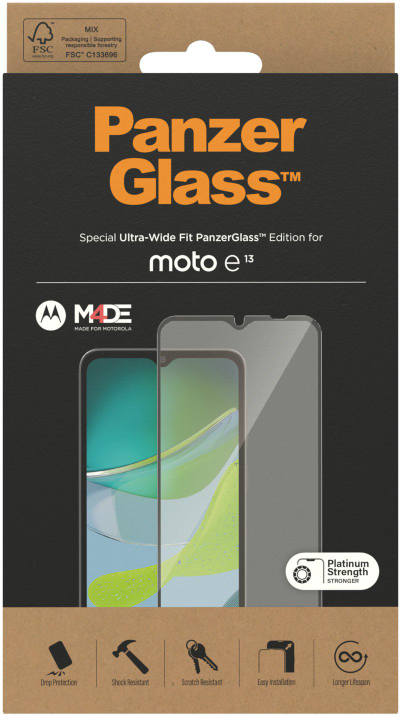 Mbrojtës ekrani PanzerGlass për Motorola Moto E13, xham i fortë, Ultra Wide Fit, transparent
