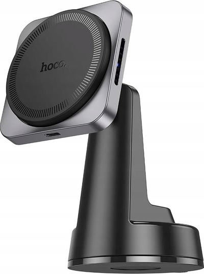 Mbajtëse magnetike makine me wireless HOCO HW16 Speed, 15W, për konsol qendror, gri metalike