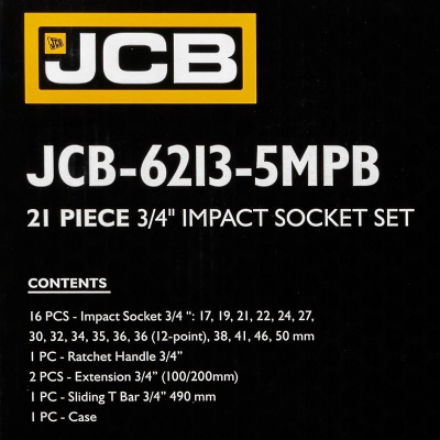Set çelësa goditës JCB 6213-5MPB, 21 pjesë, 3/4", i zi