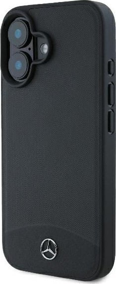 Mbulesë telefoni Mercedes-Benz, lëkurë e fortë me teksturë dhe e lëmuar, për iPhone 16, e zezë