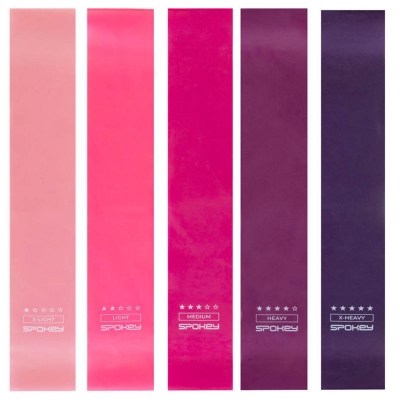 Set shirita elastikë Spokey Exercise Band 928944, 5 copë, nivele të ndryshme rezistence, shumëngjyrëshe