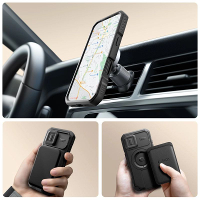 Mbrojtëse telefoni Tech-Protect Kevlar MagSafe për iPhone 17, me stand, e zezë