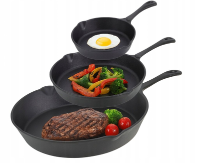 Set tiganësh Krisberg, 3 copë, gize për induksion, 30 25 20 cm, i zi