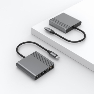 Адаптер USB-C Gembird A-CM-COMBO3-05, HDMI 4K, USB 3.2, сив
