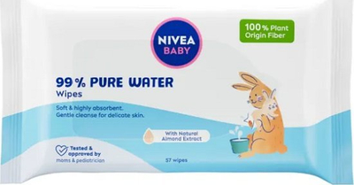 Shampona të lagura për bebe Nivea Baby 99% ujë i pastër, 57 copë