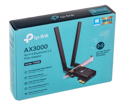 Мрежен адаптер TP-Link Archer TX55E, Wi-Fi 6, Bluetooth 5.2, црн