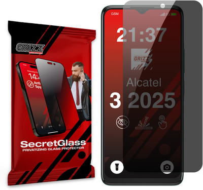 Mbrojtëse ekrani GrizzGlass Matte SecretGlass për Alcatel 3 2025, efekt privatësie, xham qeramik, transparente