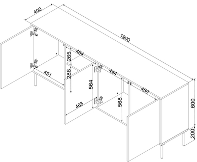 Komodë Cama Meble Inserto 3D1W, 190 cm, me LED, e zezë